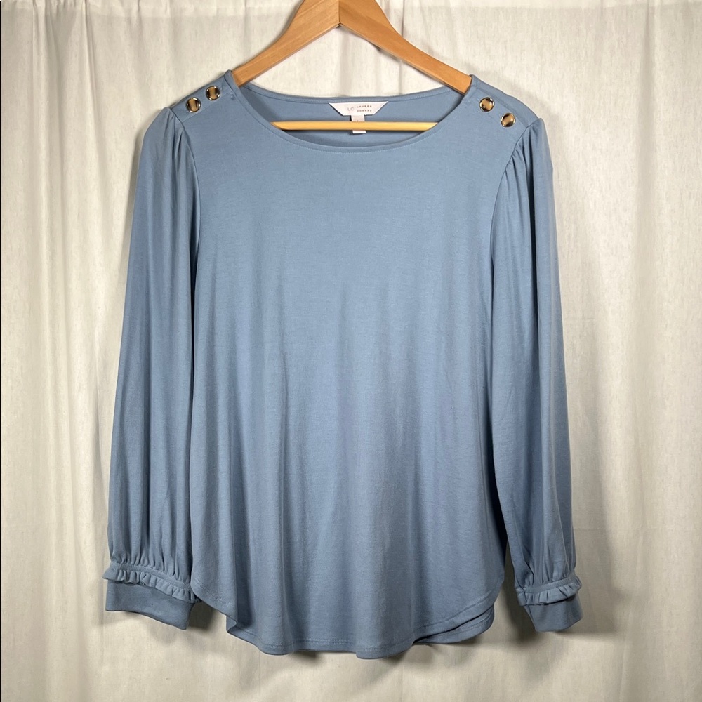 LC Lauren Conrad Blue Blouse with Gold Button Details